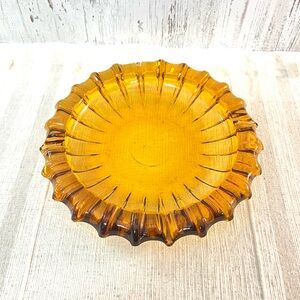 Vintage ashtray amber glass large mid century retro bar